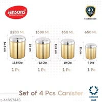 Amazing Jars & Containers - LXHXB: 13.5X16.5X13.5 cm, Gold Dust, Stainless Steel, Freezersafe, Pack of 4